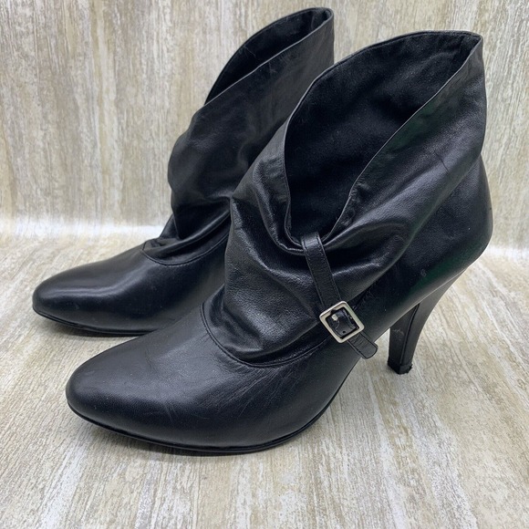 NINE WEST Black Heels Slouchy Leather Ankle Boots Buttery Soft Booties 6M - Picture 1 of 9